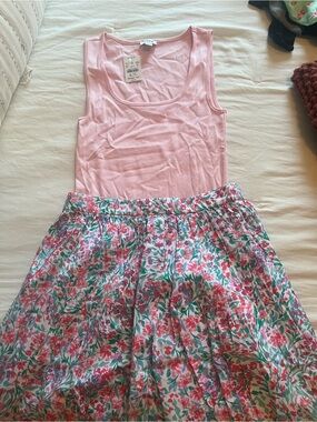 Pink Tank Top and Floral Midi Skirt Set